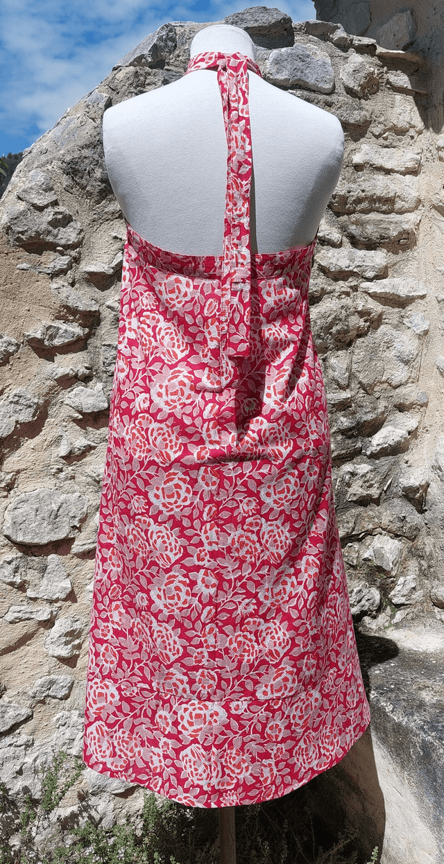 Robe/Jupe 3-en-1 d'été florale rouge en coton voile léger imprimé à la main – Robe polyvalente bohème plage, casual ou élégant
