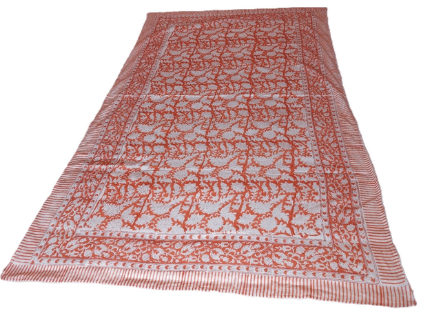 Paréo de plage en coton voile indien imprimé à la main – Motif floral orange et blanc – Étole & châle bohème 