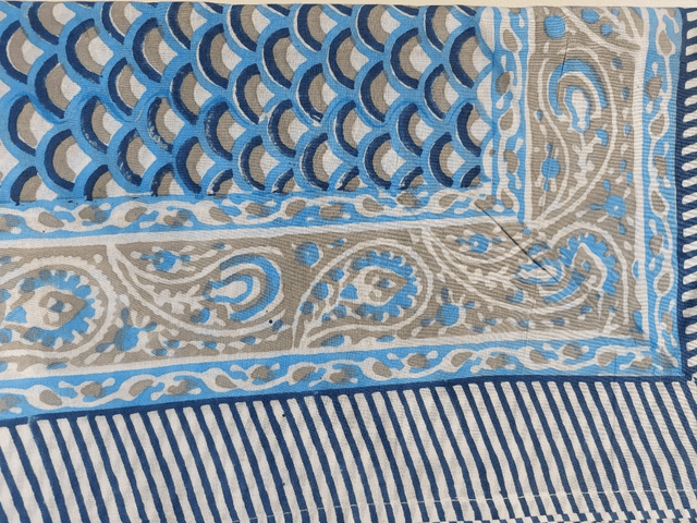 Paréo de plage en coton indien imprimé à la main – Motif bleu et blanc – Étole & châle bohème