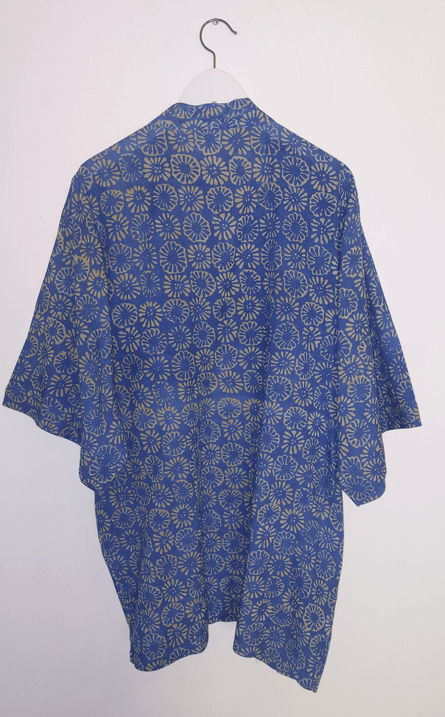 Gilet kimono bleu en coton, teinture naturelle, imprimé à la main, artisanale 