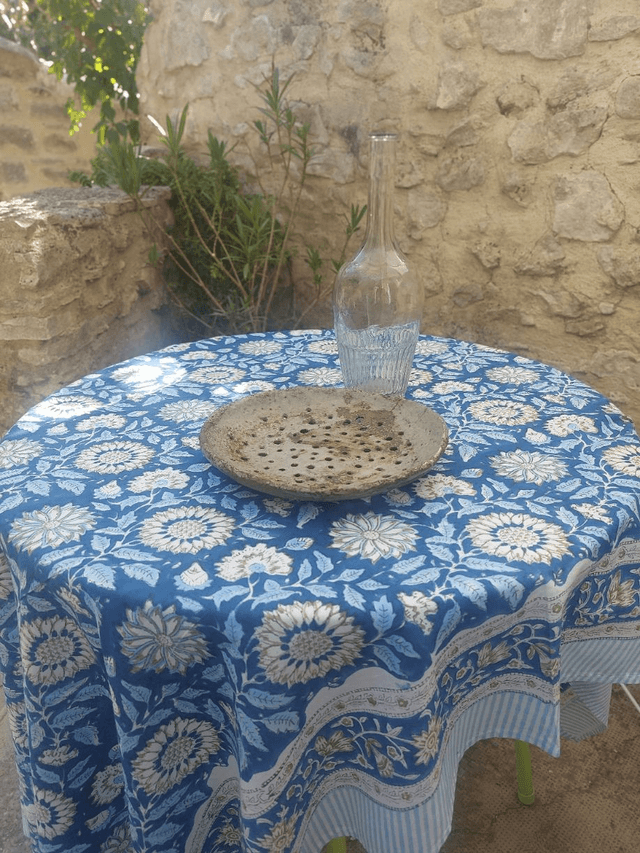 Paréo de plage en coton voile indien imprimé à la main – Motif floral bleu et blanc – Étole & châle bohème 