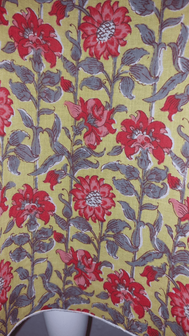 Jupe d'été mi-longue - Coton voile léger – Imprimé Block Print Artisanal – Motif floral orange sur jaune – Slow fashion femme 