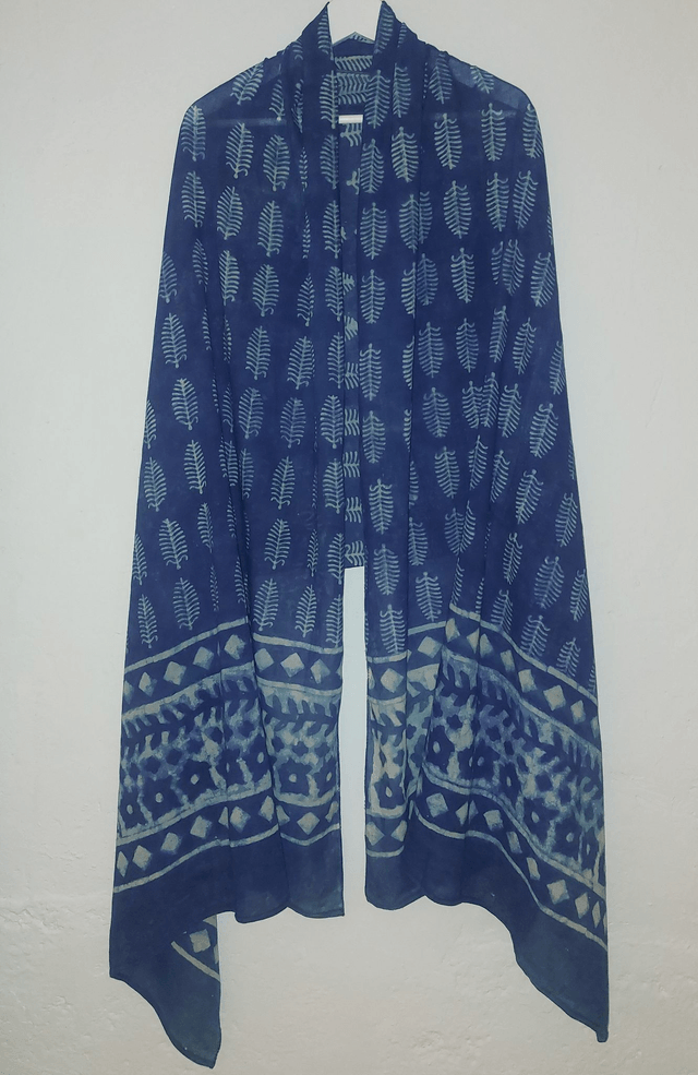 Châle bleu, teinture naturelle indigo, coton imprimé à la main, écharpe légère, dupatta - Cadeau femme artisanal éthique