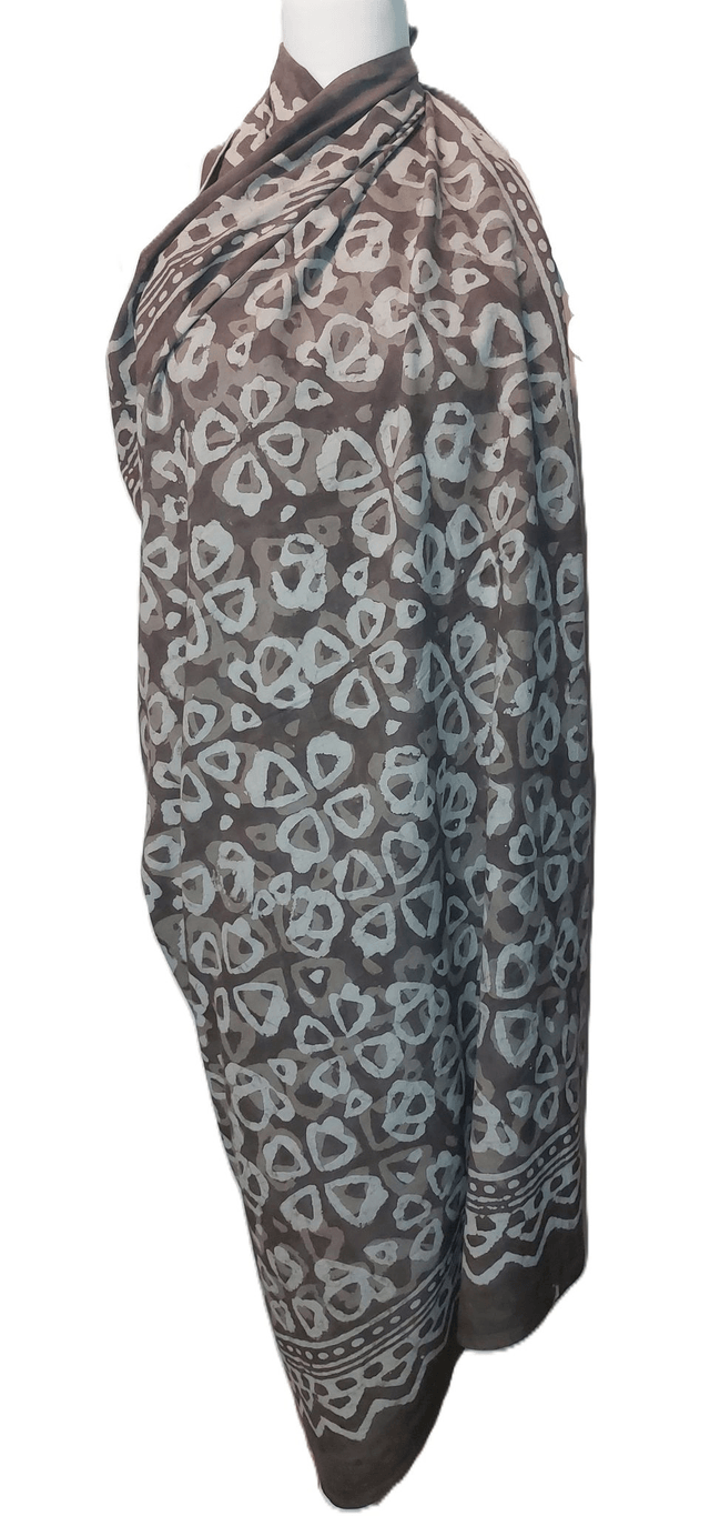 Paréo de plage en coton indien imprimé à la main – Motif floral - Teinture naturelle beige et taupe – Étole & châle bohème  - Slow fashion 