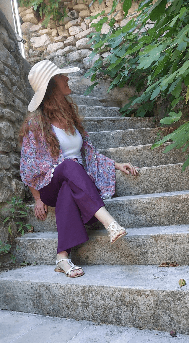 Pantalon d’été en coton léger – Taille haute, zip & ceinture, légèrement évasé, coupe ajustée - Jaune
