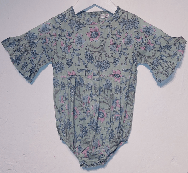 Combinaison barboteuse d'été - Bébé fille 6-24 mois - Manches - Coton indien léger - Motif floral coloré - Rose ou vert