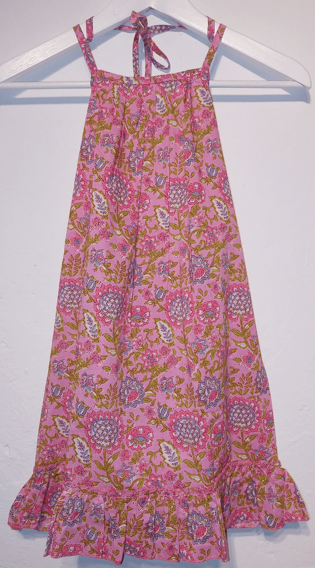 Robe d'été - Fille 2-9 ans - 3 couleurs - Coton indien léger imprimé à la main - Motif floral rose