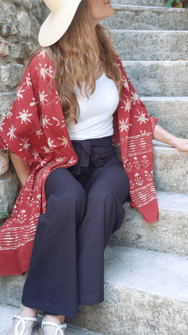 Pantalon d’été en coton léger – Taille haute, zip & ceinture, légèrement évasé, coupe ajustée - Noir