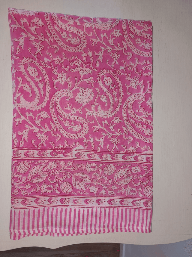  Paréo de plage en coton voile indien imprimé à la main – Motif cachemire rose et blanc – Étole & châle bohème 