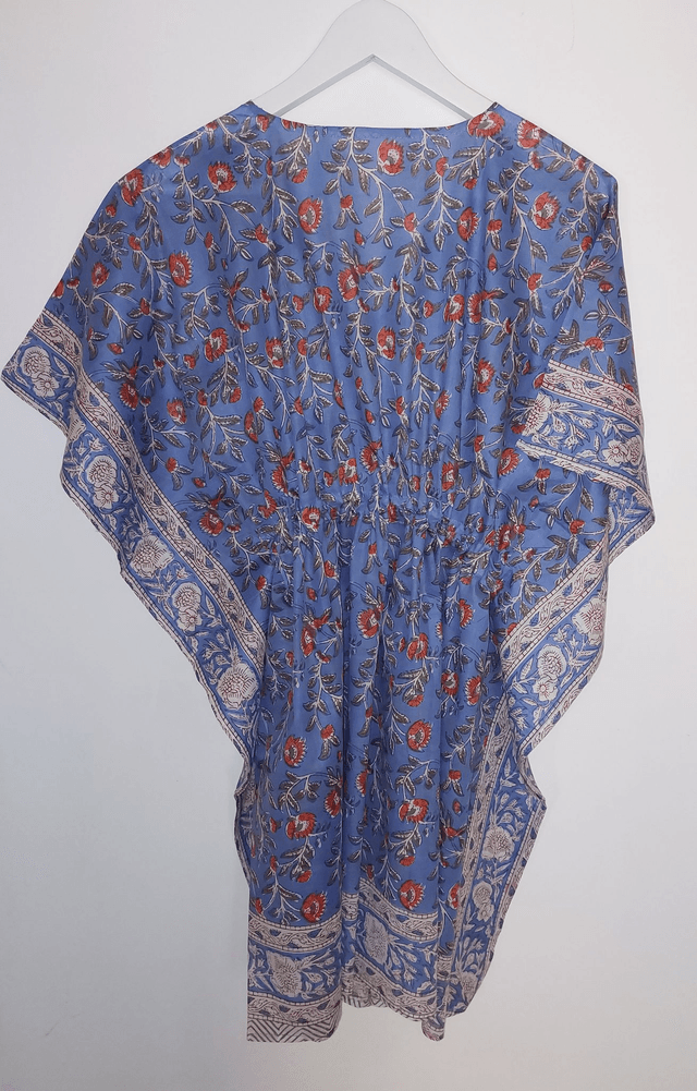 Caftan court en coton imprimé – Léger, artisanal et estival - bleu