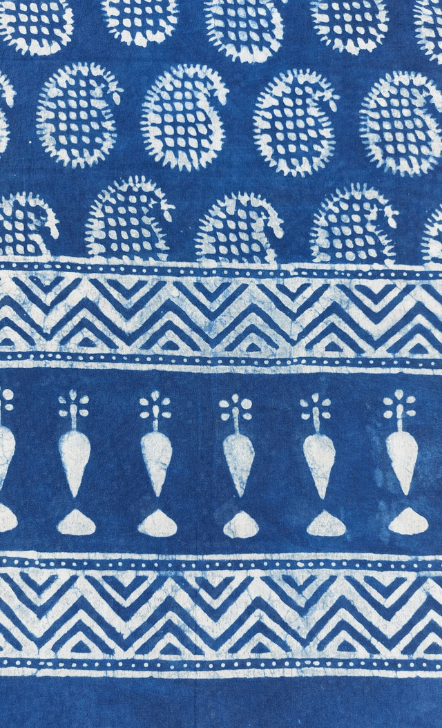 Étole, teinture naturelle bleue indigo, coton imprimé à la main, écharpe légère - Cadeau femme artisanal éthique  