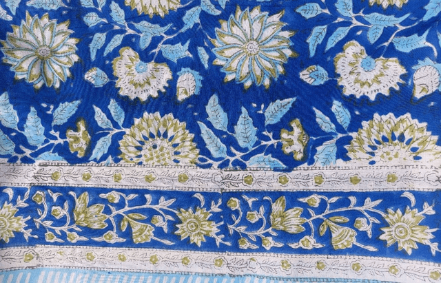 Paréo de plage en coton voile indien imprimé à la main – Motif floral bleu et blanc – Étole & châle bohème 