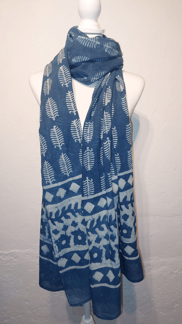 Châle bleu, teinture naturelle indigo, coton imprimé à la main, écharpe légère, dupatta - Cadeau femme artisanal éthique