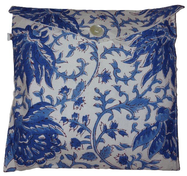 Pyjama court en coton indien – Imprimé floral artisanal – Fait main - Slow fashion - Bleu sur blanc