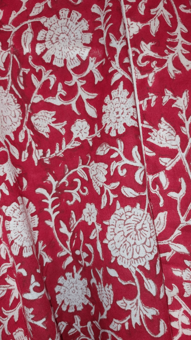 Robe kimono en coton imprimé à la main, peignoir, robe de chambre, motif floral rouge et blanc, L.100cm 