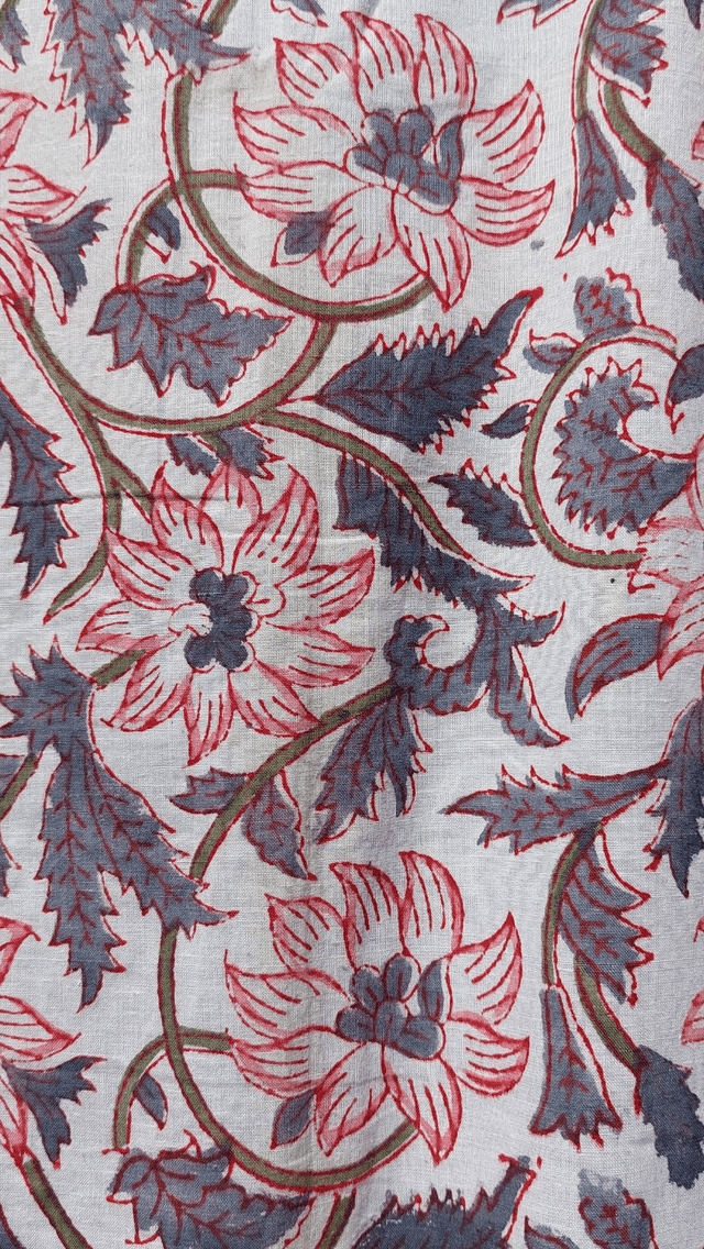 Robe kimono en coton, peignoir, robe de chambre, imprimé à la main, motif floral rose et gris, L.100cm