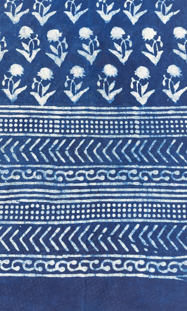 Étole, teinture naturelle bleue indigo, coton imprimé à la main, écharpe légère - Cadeau femme artisanal éthique  