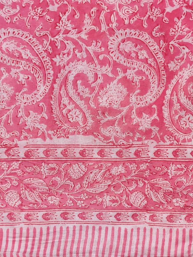  Paréo de plage en coton voile indien imprimé à la main – Motif cachemire rose et blanc – Étole & châle bohème 