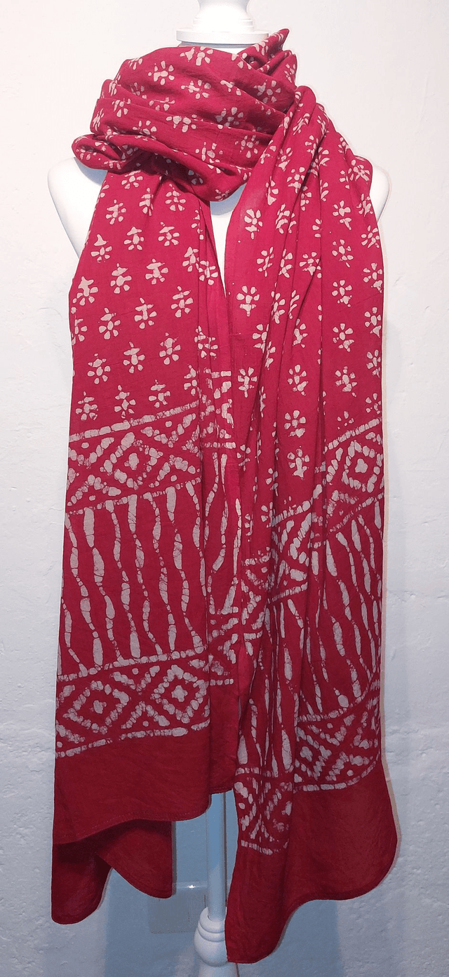 Châle, teinture naturelle rouge, coton imprimé à la main, écharpe légère, dupatta - Cadeau femme artisanal éthique