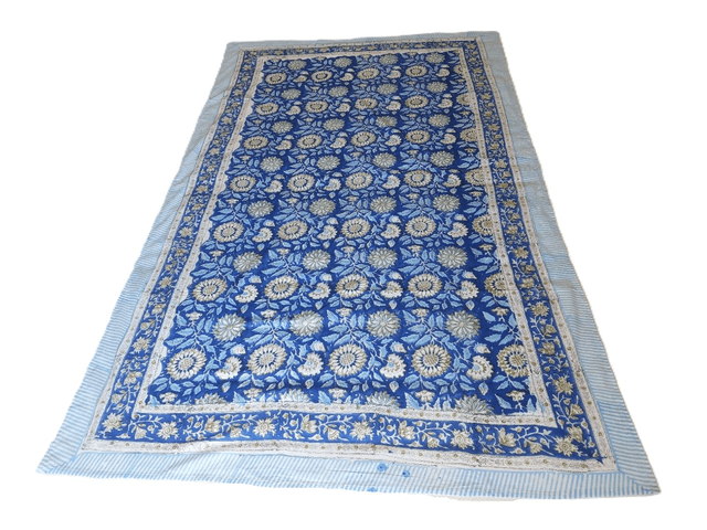 Paréo de plage en coton voile indien imprimé à la main – Motif floral bleu et blanc – Étole & châle bohème 
