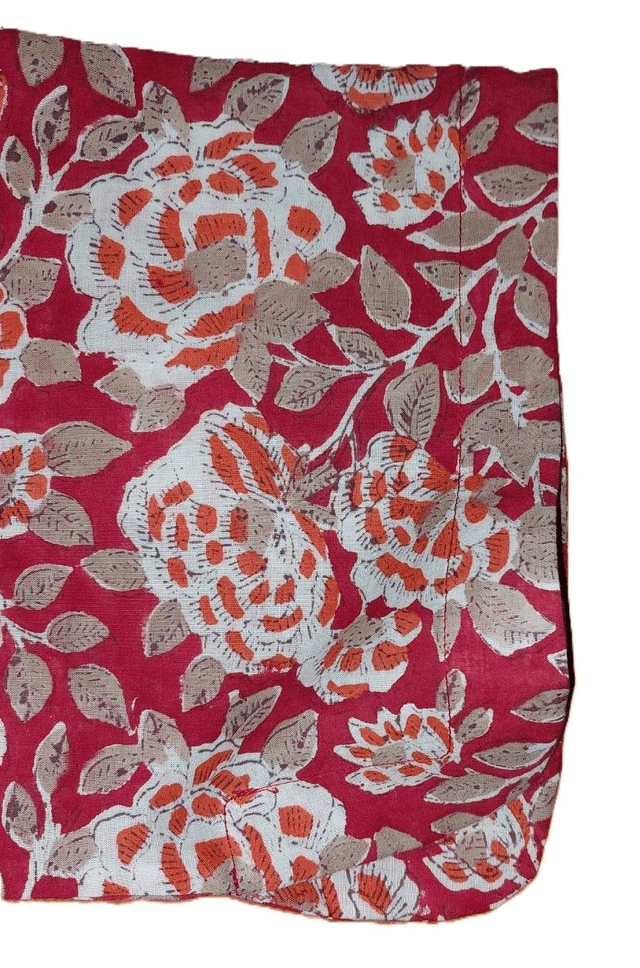 Pyjama femme en coton léger – imprimé floral orange et rouge -  fait main – ensemble été confortable – cadeau artisanal
