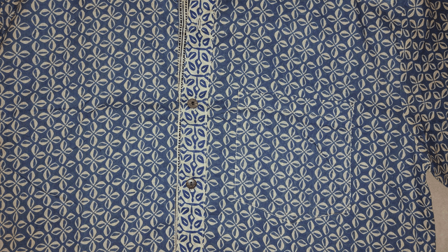 Chemise d'été homme manches courtes, coton léger, motif floral bleu et beige