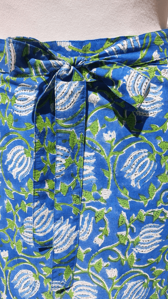 Robe/Jupe 3-en-1 d'été florale bleue en coton voile léger imprimé à la main – Robe polyvalente bohème plage, casual ou élégant 