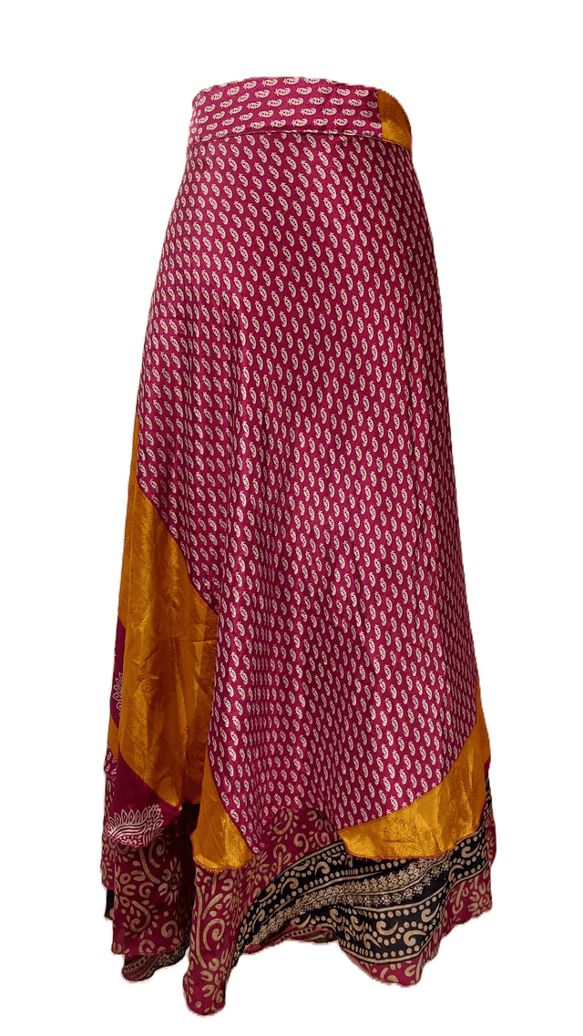 Robe/Jupe 3-en-1 réversible en sari recyclé – Robe polyvalente bohème plage, casual ou élégant - rouge, jaune, noir