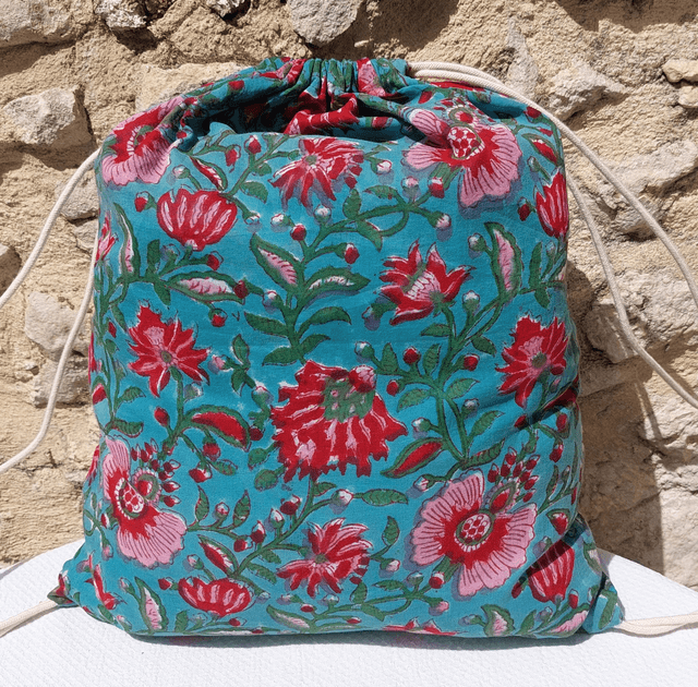 Sac à dos en coton imprimé à la main façon blockprint