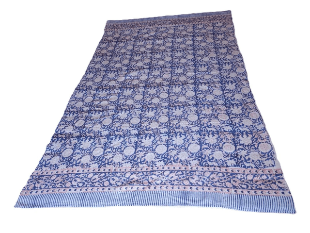 Paréo de plage en coton voile indien imprimé à la main – Motif floral bleu, blanc et rouge – Étole & châle bohème  
