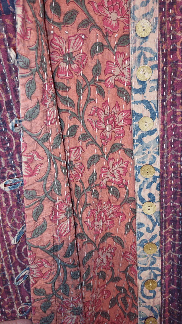 Veste femme Kantha, unique, confectionnée dans les villages indiens, cousue et imprimée à la main, patchwork, coton, teintures naturelles