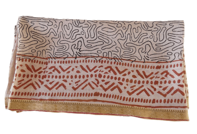 Paréo de plage en coton voile indien imprimé à la main – Motif ethnique rose et noir avec bord doré – Étole & châle bohème  