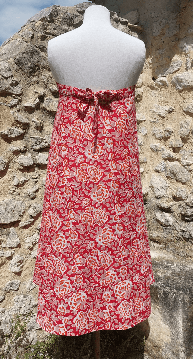 Robe/Jupe 3-en-1 d'été florale rouge en coton voile léger imprimé à la main – Robe polyvalente bohème plage, casual ou élégant