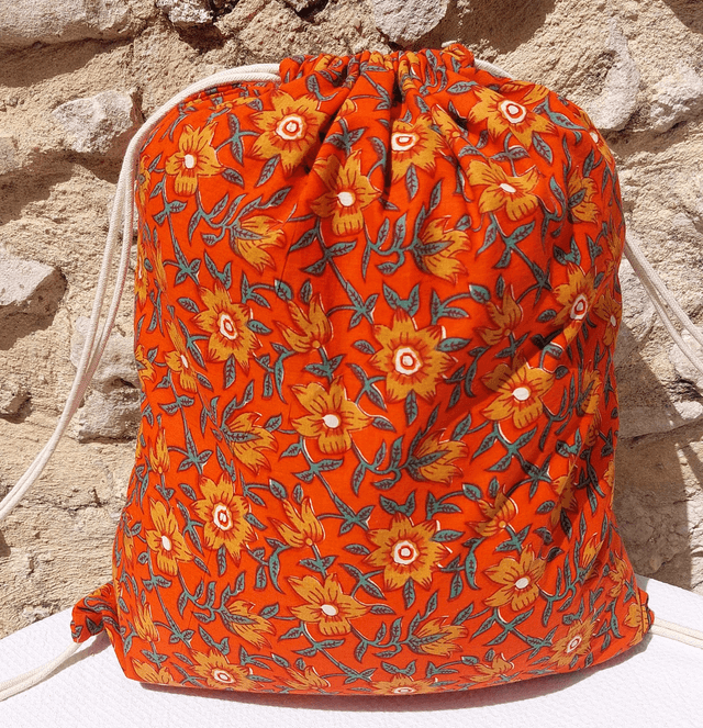 Sac à dos en coton imprimé à la main façon blockprint