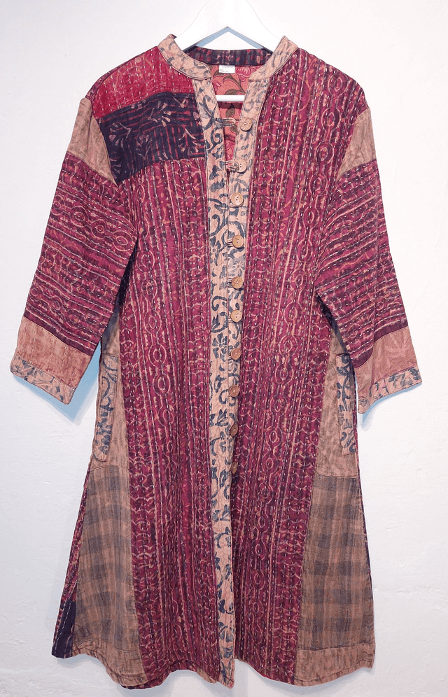 Veste femme Kantha, unique, confectionnée dans les villages indiens, cousue et imprimée à la main, patchwork, coton, teintures naturelles