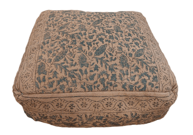 Pouf naturel en coton, tissé et imprimé à la main - teintures naturelles