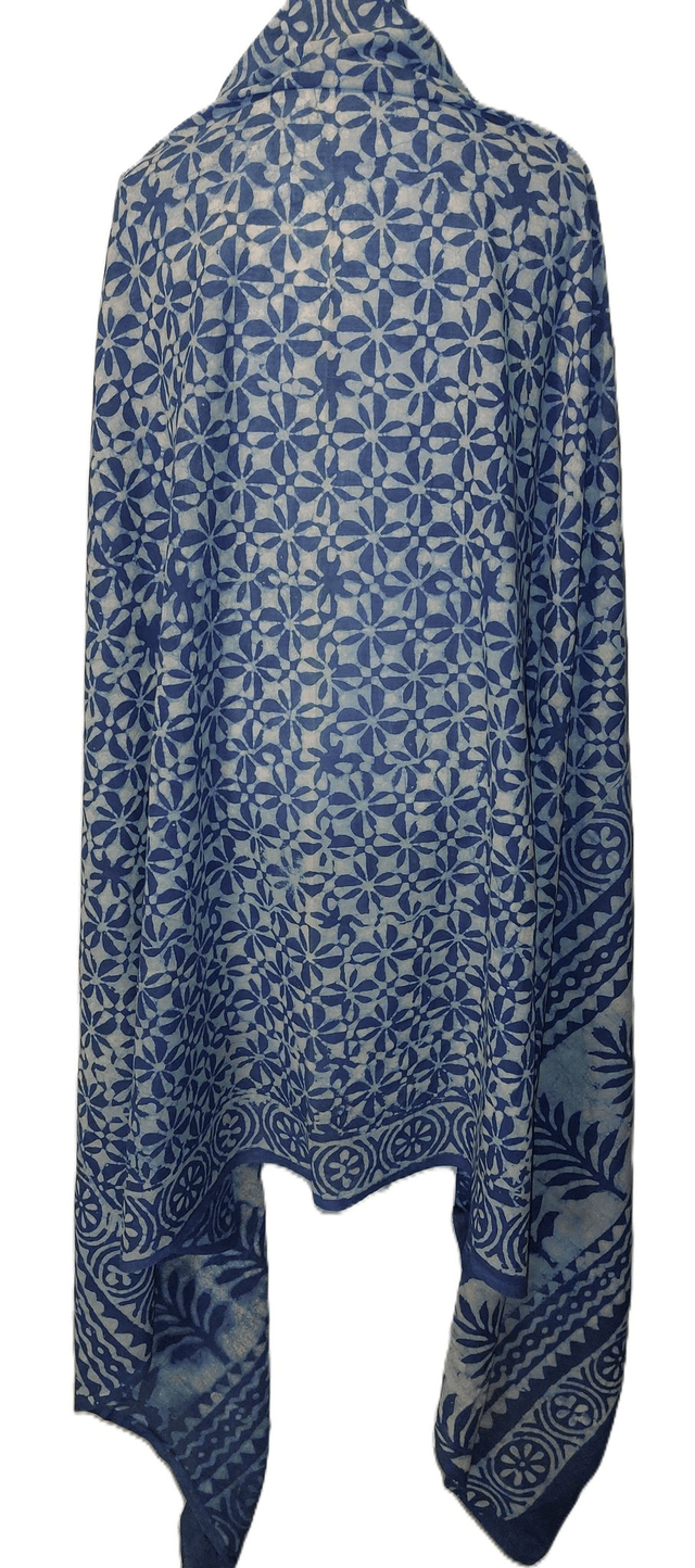 Châle bleu, teinture naturelle indigo, coton imprimé à la main, motif floral - Echarpe légère, dupatta - Cadeau femme artisanal éthique 