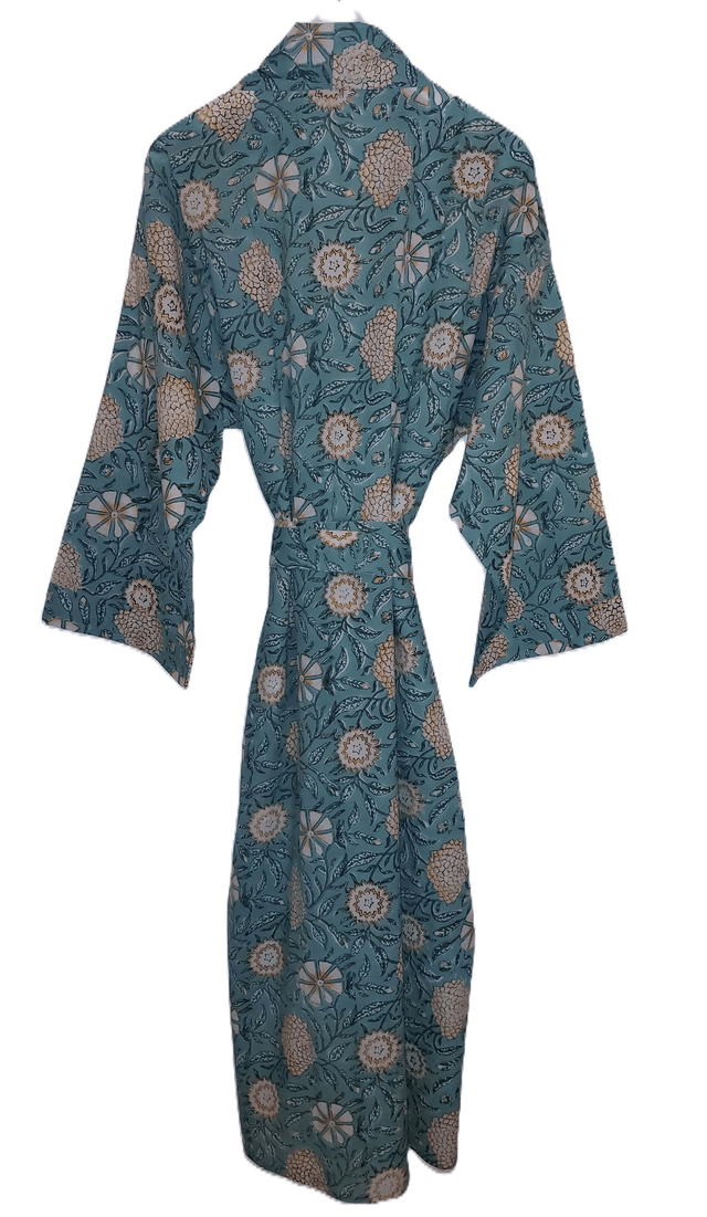 Peignoir kimono unisexe en coton naturel imprimé à la main, motif floral jaune, vert, blanc, robe de chambre L.130cm 