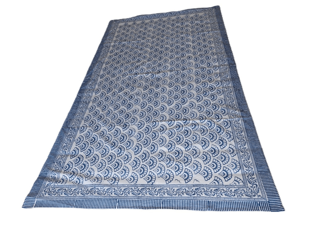 Paréo de plage en coton indien imprimé à la main – Motif coquillages bleu et blanc – Étole & châle bohème 