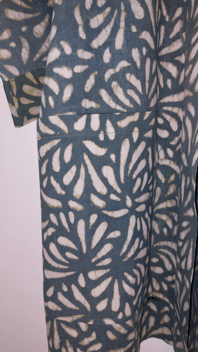 Gilet kimono vert en coton, teinture naturelle, imprimé à la main, artisanale