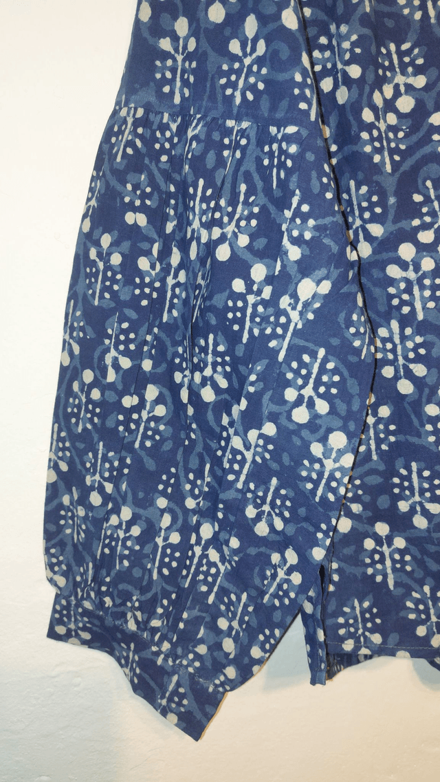 Top femme en coton - Manches bouffantes - Teinture naturelle indigo - Imprimé à la main