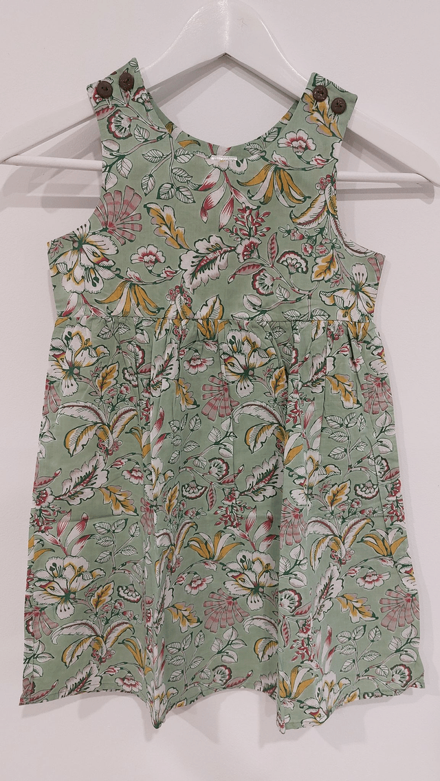 Robe d'été - Fille 6-7 ans - 3 couleurs - Coton indien léger imprimé à la main - Motif floral  