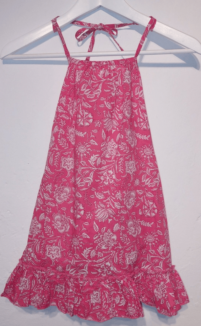 Robe d'été - Fille 2-9 ans - 3 couleurs - Coton indien léger imprimé à la main - Motif floral rose