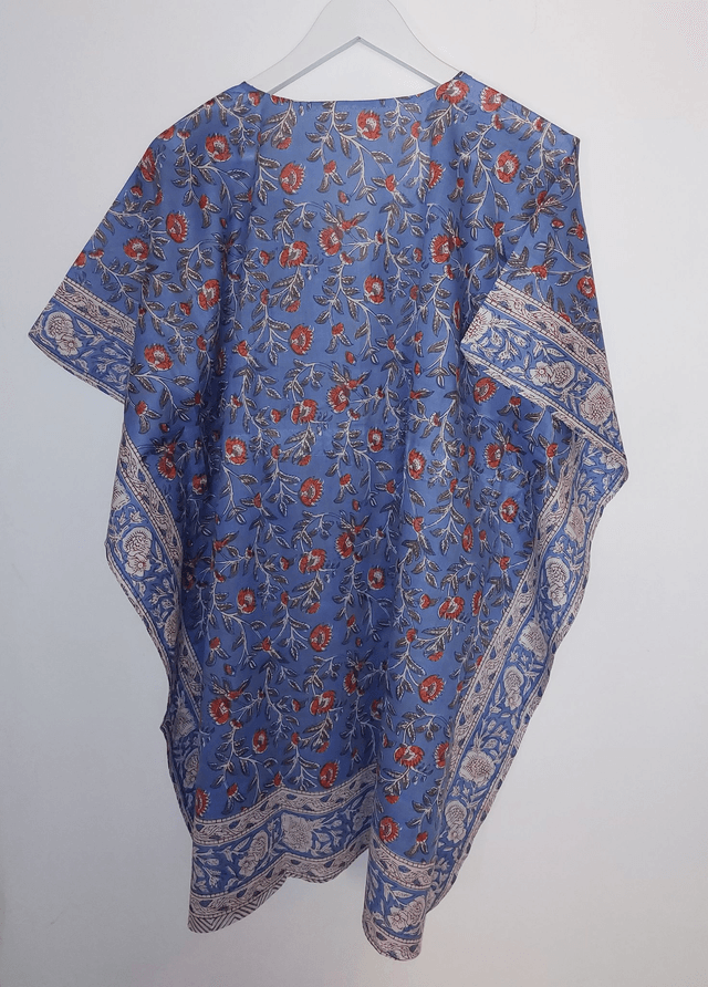 Caftan court en coton imprimé – Léger, artisanal et estival - bleu