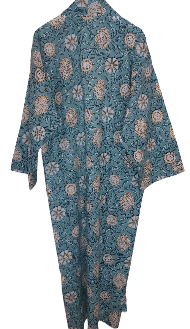 Peignoir kimono unisexe en coton naturel imprimé à la main, motif floral jaune, vert, blanc, robe de chambre L.130cm 