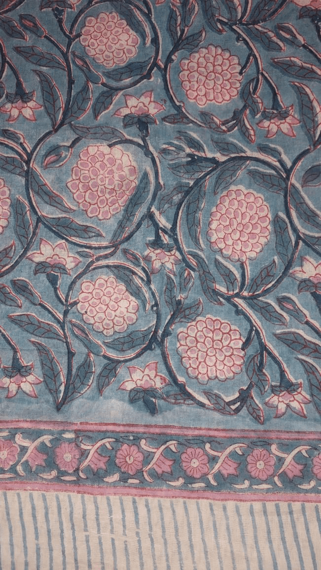 Paréo de plage en coton voile indien imprimé à la main – Motif floral rose et bleu – Étole & châle bohème     