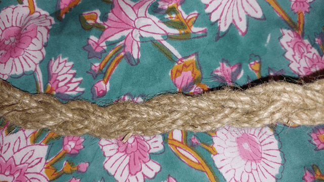 Sac en jute et coton imprimé à la main façon blockprint, tote bag, confectionné en Inde