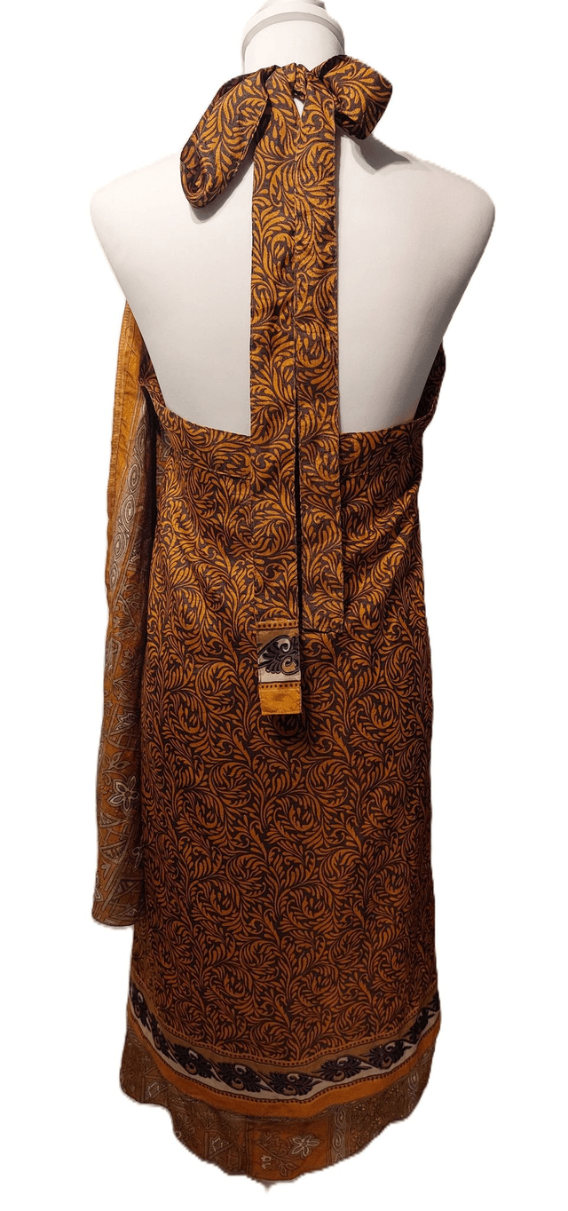 Robe/Jupe 3-en-1 réversible en sari recyclé – Robe polyvalente bohème plage, casual ou élégant - jaune, or