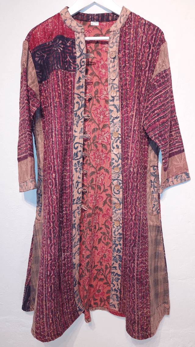 Veste femme Kantha, unique, confectionnée dans les villages indiens, cousue et imprimée à la main, patchwork, coton, teintures naturelles