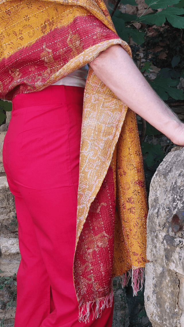 Pantalon d’été en coton léger – Taille haute, zip & ceinture, légèrement évasé, coupe ajustée - Bleu 